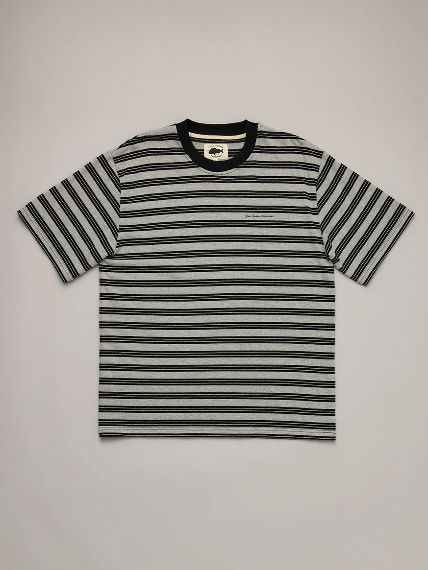 JUST ANOTHER FISHERMAN - SCRIPT HEAVY SHORE TEE - GREY MARLE STRIPE