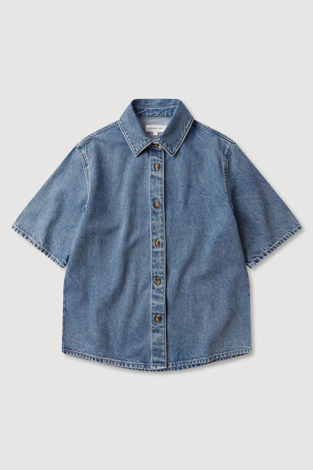 Assembly Label - Boxy Denim Short Sleeve Shirt - Dark Stone