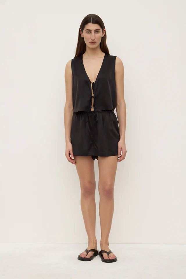 Assembly Label - Beal Silk Tie Front Top - Black