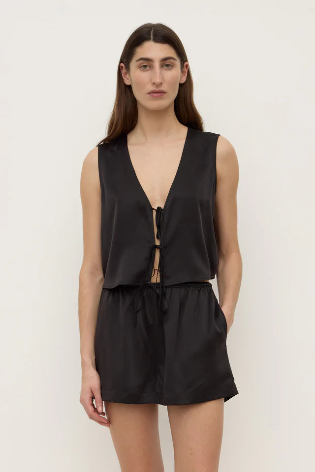 Assembly Label - Beal Silk Tie Front Top - Black