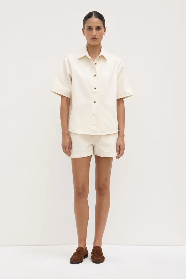 Assembly Label - Boxy Denim Short Sleeve Shirt - Ecru