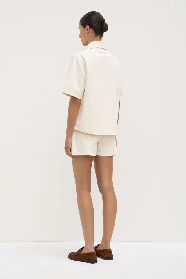 Assembly Label - Boxy Denim Short Sleeve Shirt - Ecru