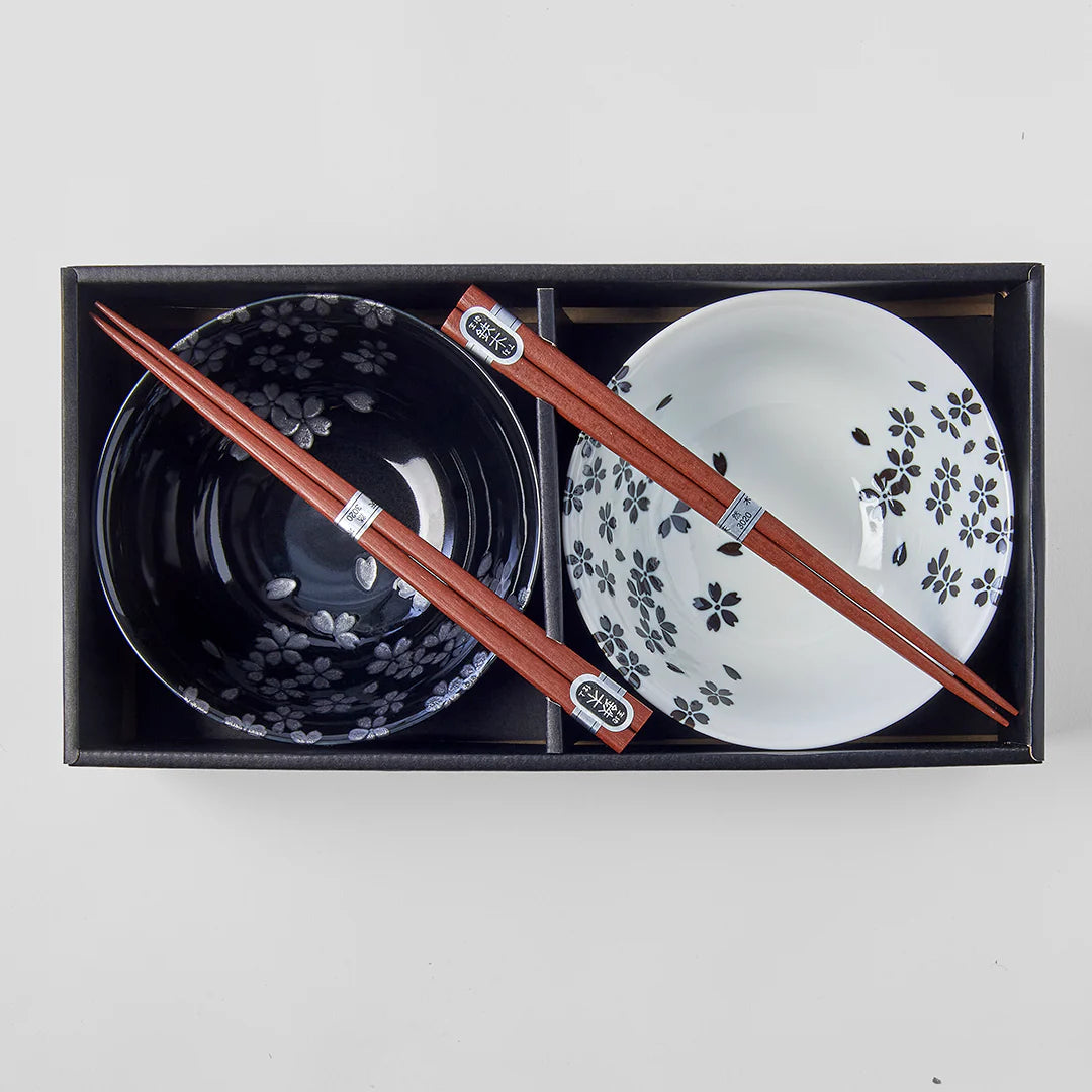 Naibu - Black & White Sakura Bowl Set