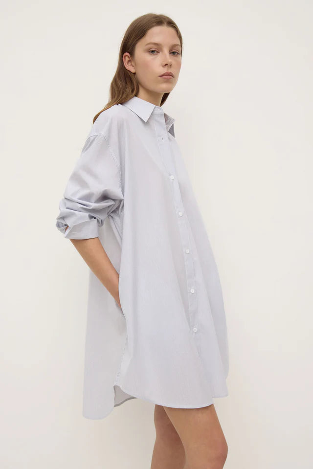 Assembly Label - Cora Stripe Shirt Dress - White/Navy Stripe
