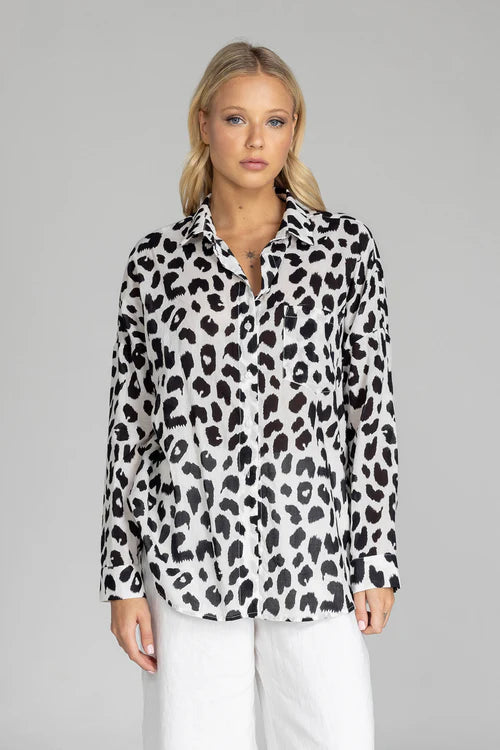 Blak - Defiant Shirt - Ivory with Black Leopard Print