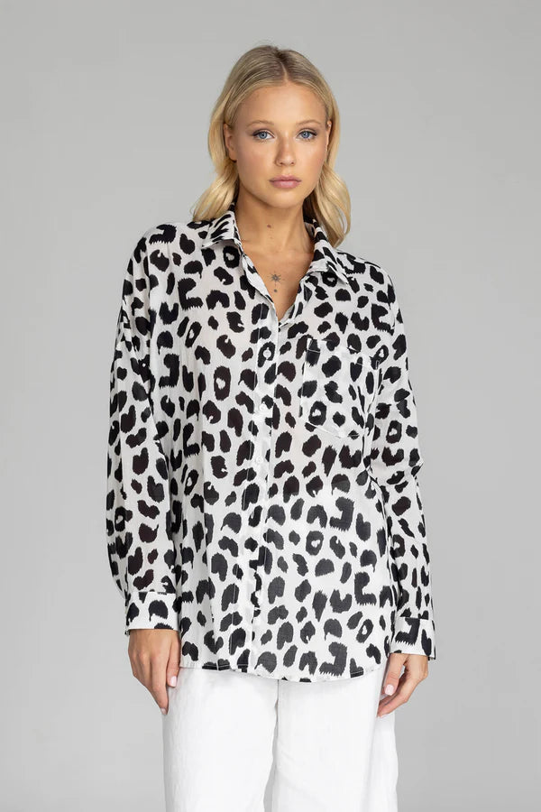 Blak - Defiant Shirt - Ivory with Black Leopard Print