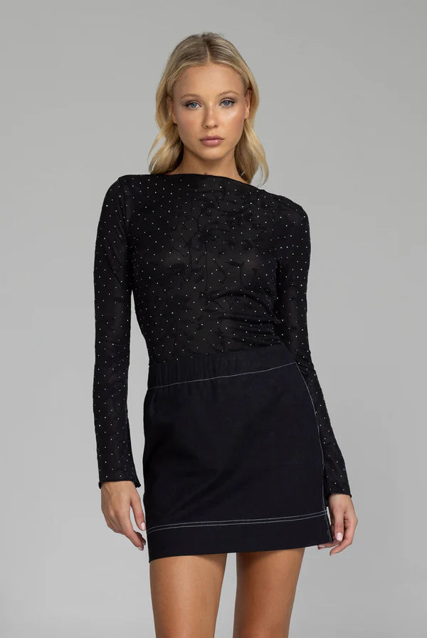 Blak - Gigi Top - Black Lace with Silver Dots