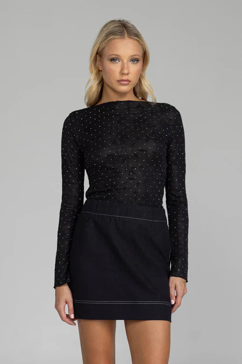 Blak - Gigi Top - Black Lace with Silver Dots