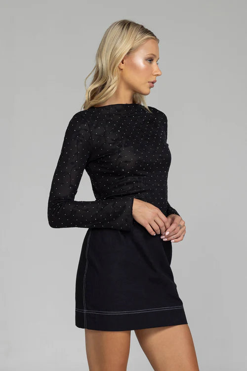 Blak - Gigi Top - Black Lace with Silver Dots