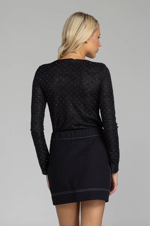 Blak - Gigi Top - Black Lace with Silver Dots