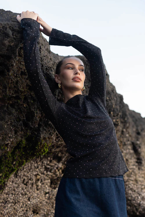 Blak - Gigi Top - Black Lace with Silver Dots