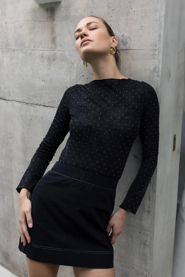 Blak - Gigi Top - Black Lace with Silver Dots