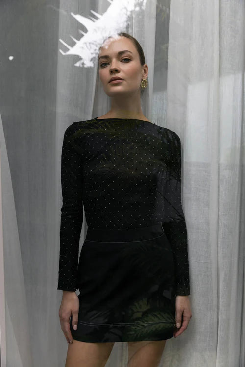 Blak - Gigi Top - Black Lace with Silver Dots