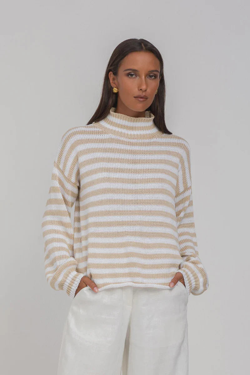 Blak - Hold Me Back Jumper - Camel/White Stripe