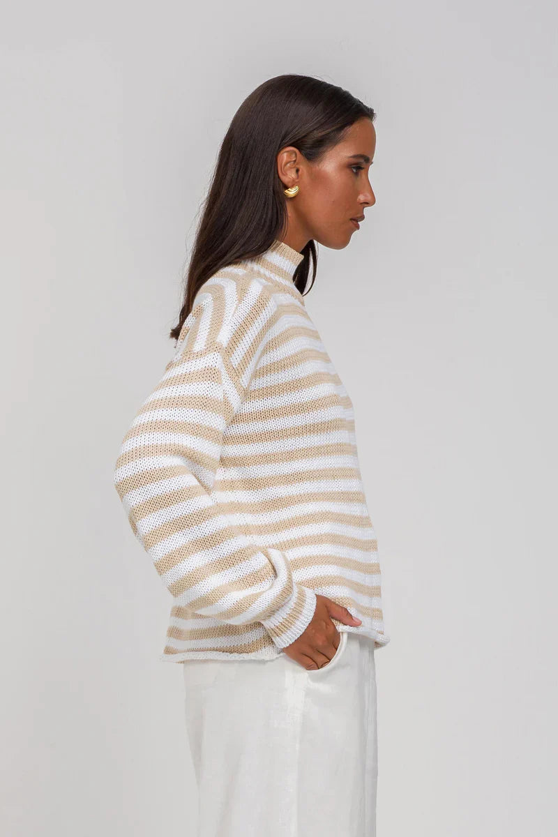 Blak - Hold Me Back Jumper - Camel/White Stripe