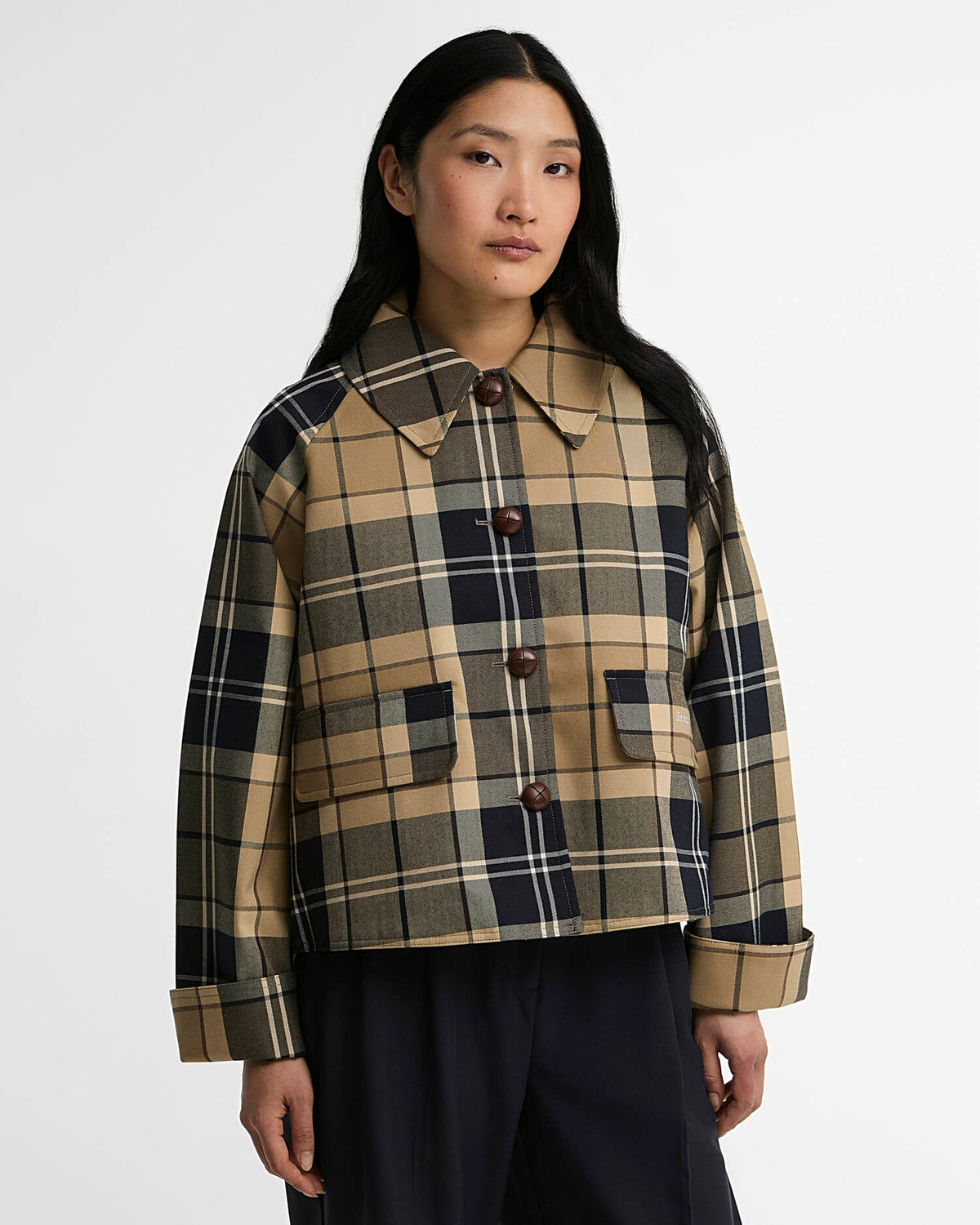 BARBOUR - DELILAH CHECKED SHOWERPROOF JACKET - BIRCHWOOD DRESS