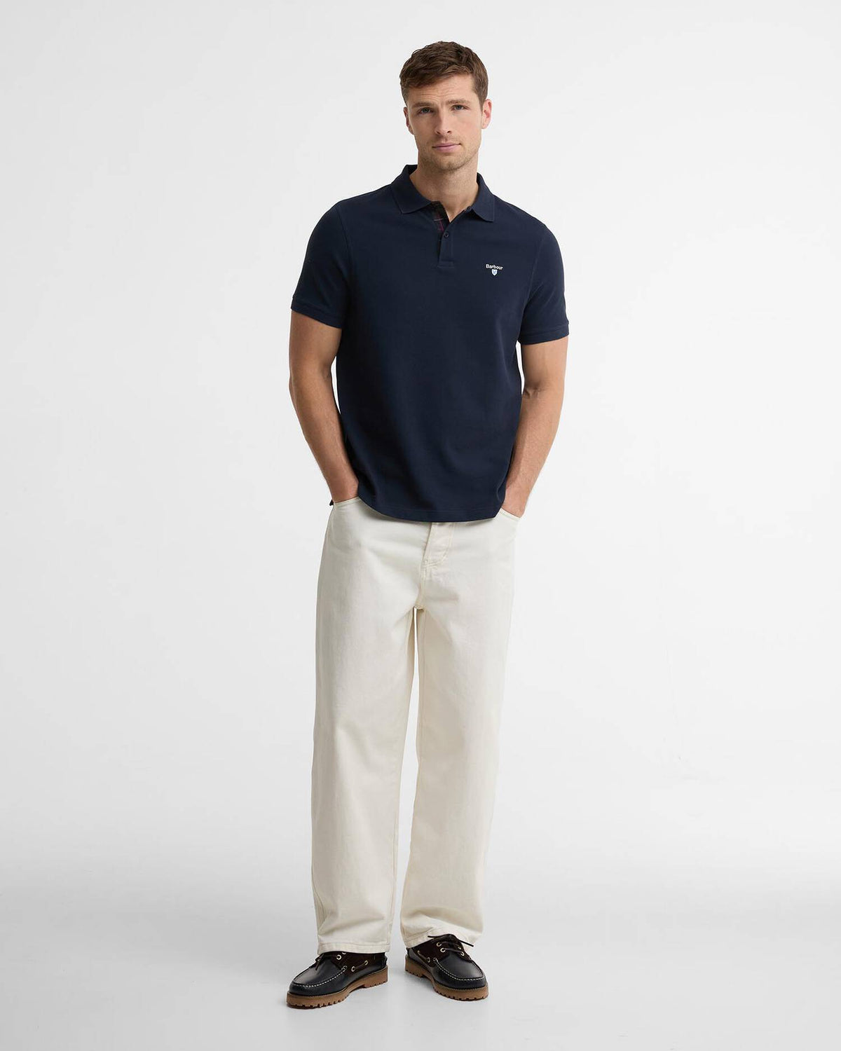 BARBOUR - TARTAN PIQUE TAILORED POLO SHIRT - NAVY/CLASSIC