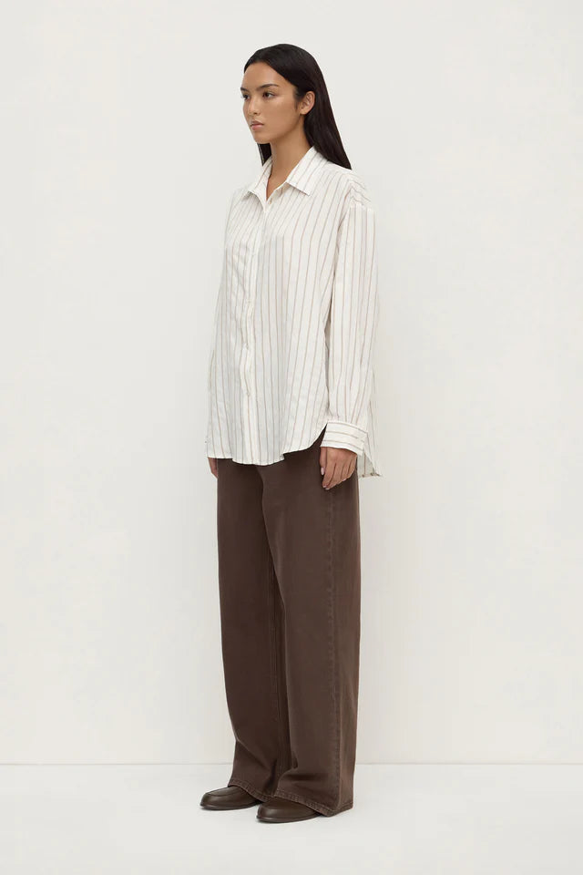 Assembly Label - Maeve Longline Shirt - Taupe Cream Stripe
