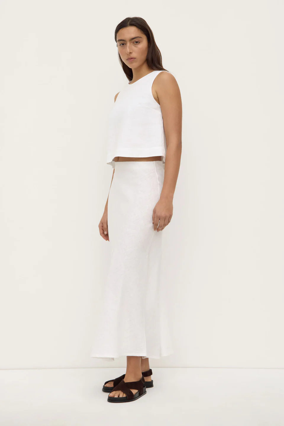 Assembly Label - Melody Linen Bias Cut Skirt - White