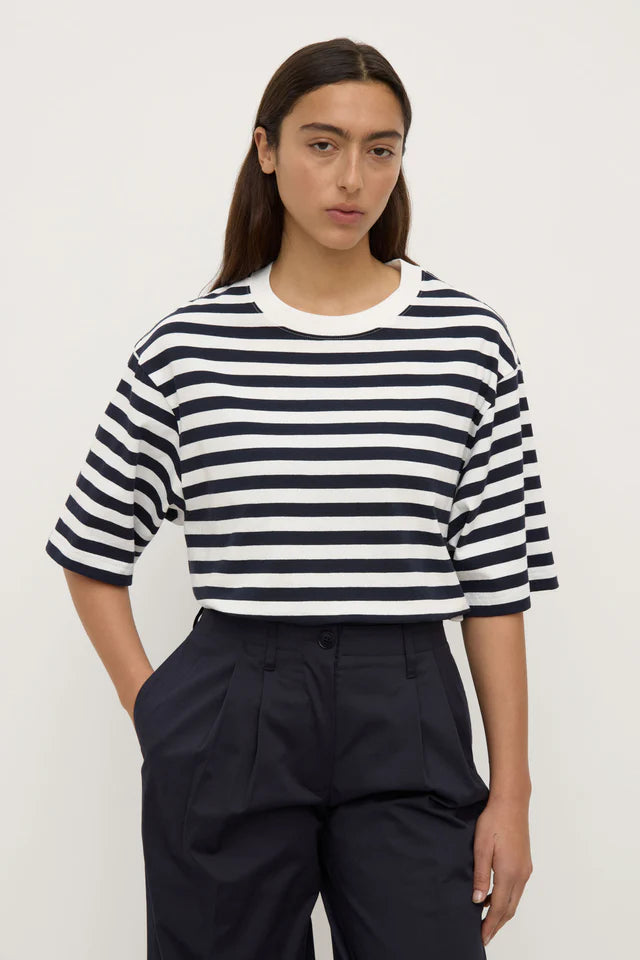 Assembly Label - Monte Stripe Cotton Short Sleeve Tee - True Navy/White Stripe