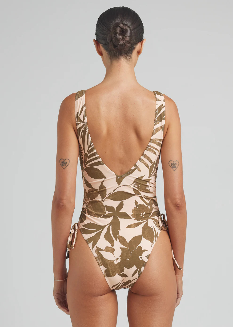 Poolside Paradiso - Moorea Deep V Tie Side One Piece Swimsuit - Peach