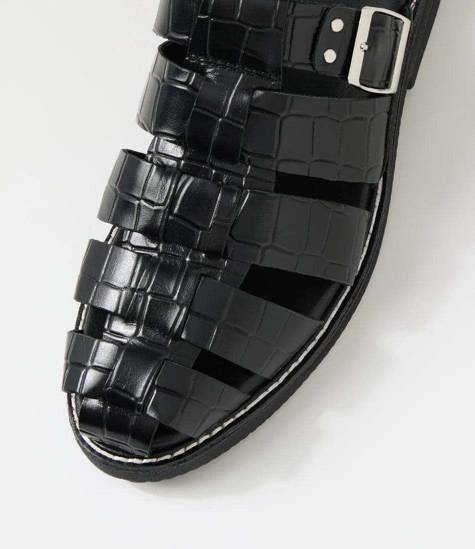 Rollie - Mule Fisherman Black Croc