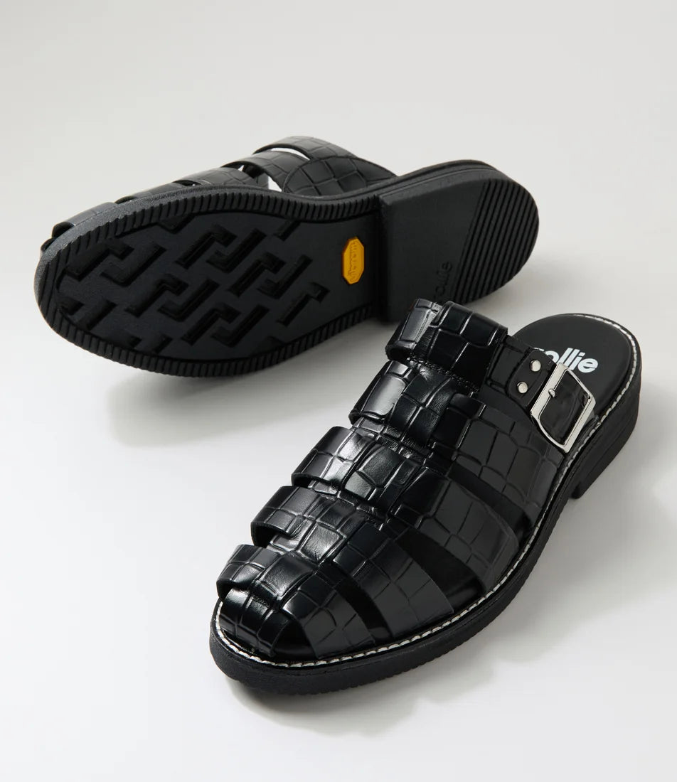 Rollie - Mule Fisherman Black Croc