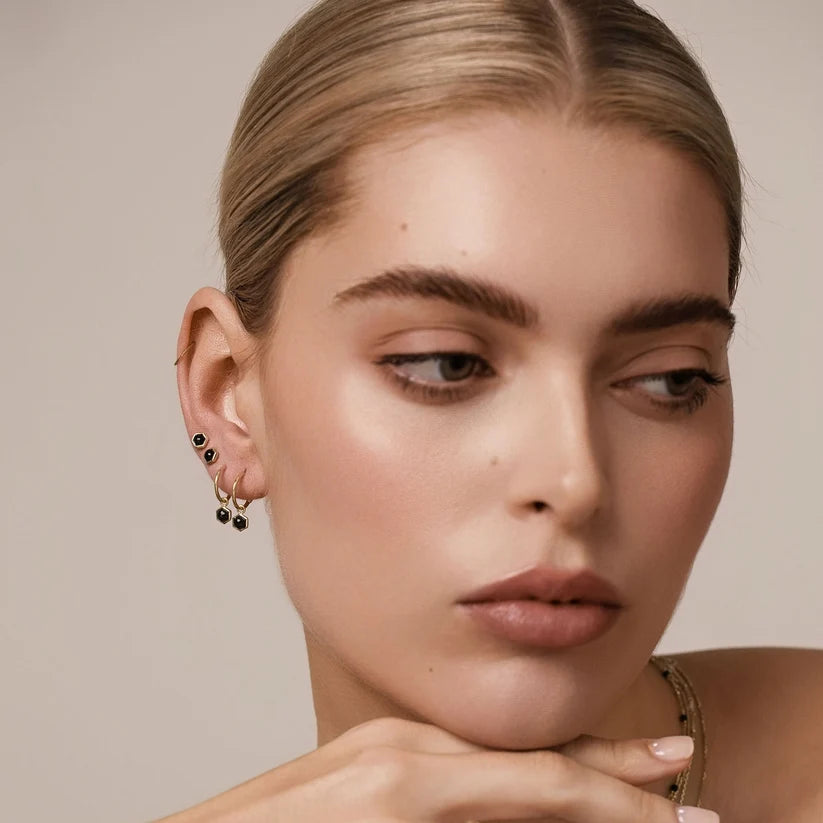 Silk & Steel - Mini Harmony Hoops - Black Spinel/Gold
