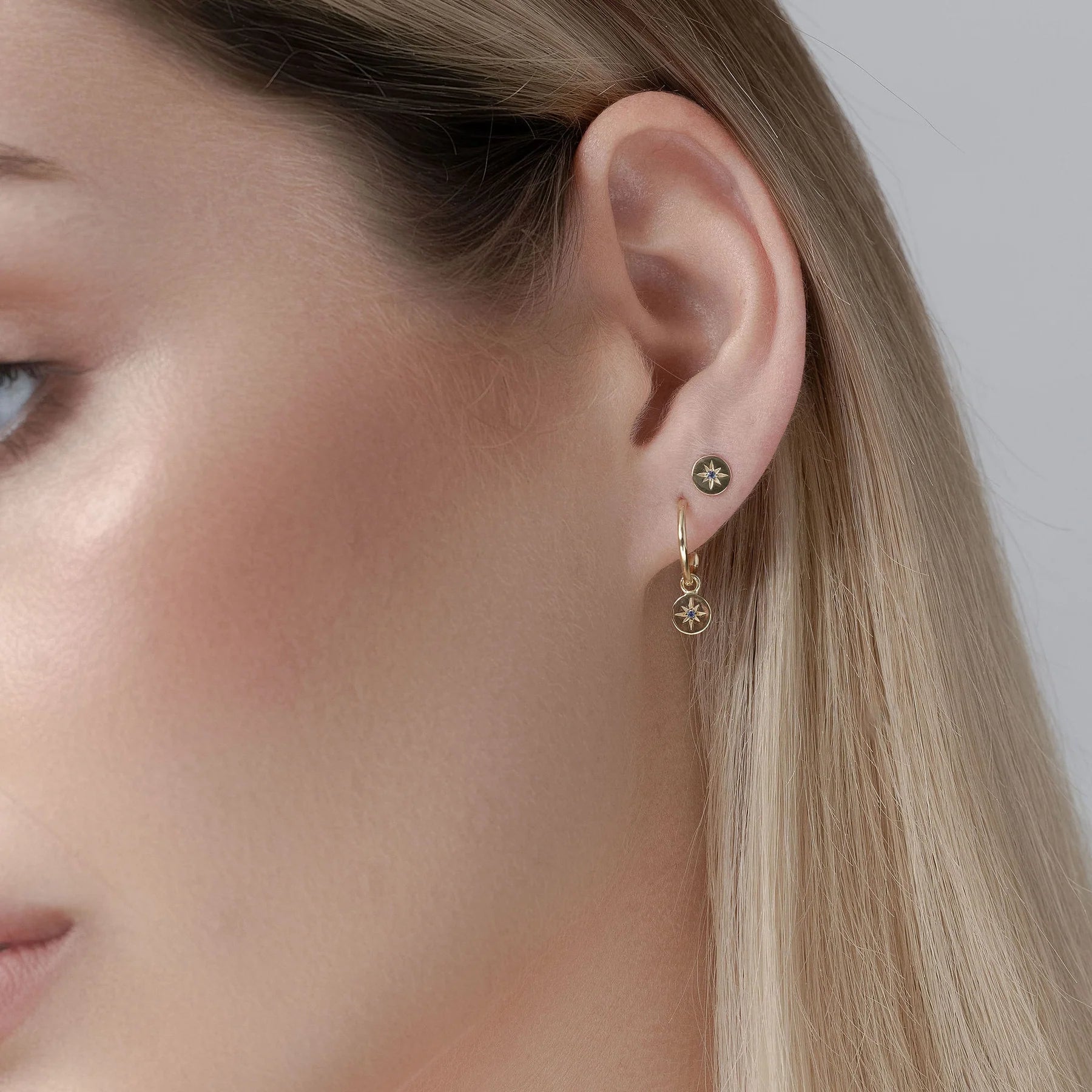 Silk & Steel - Petite North Star Stud Earrings Blue Sapphire