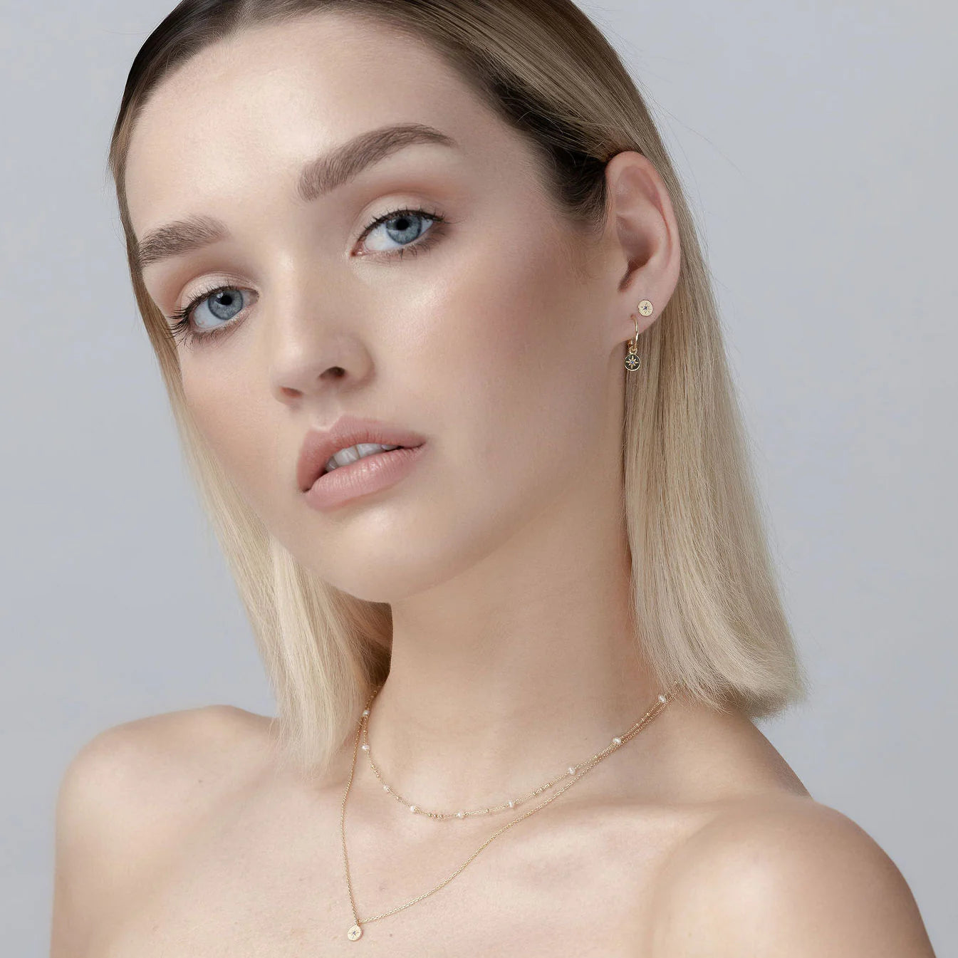 Silk & Steel - Petite North Star Hoop Earrings Blue Sapphire