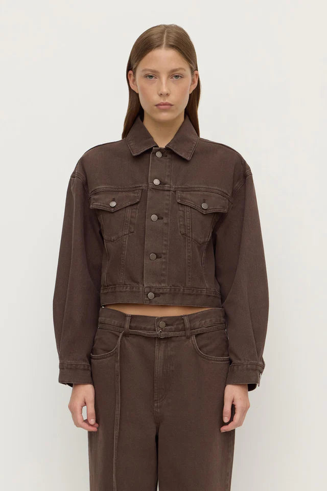 Assembly Label - Womens Cropped Denim Jacket - Dark Ganache