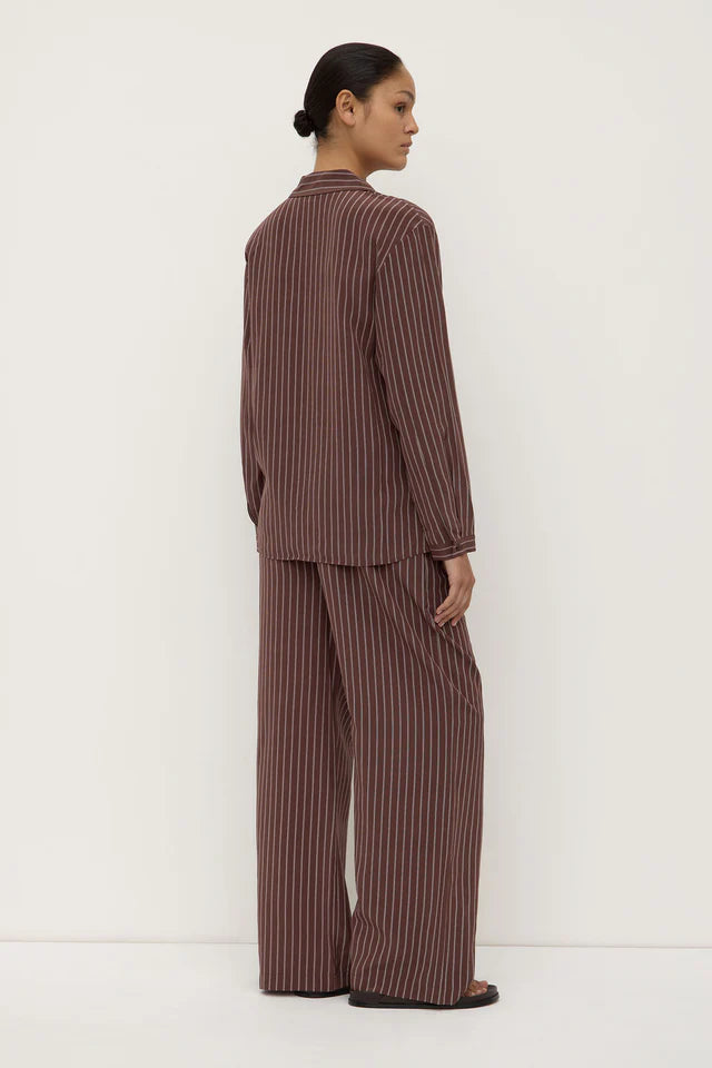 Assembly Label - Zayla Silk Stripe Long Sleeve Shirt - Cream/Espresso