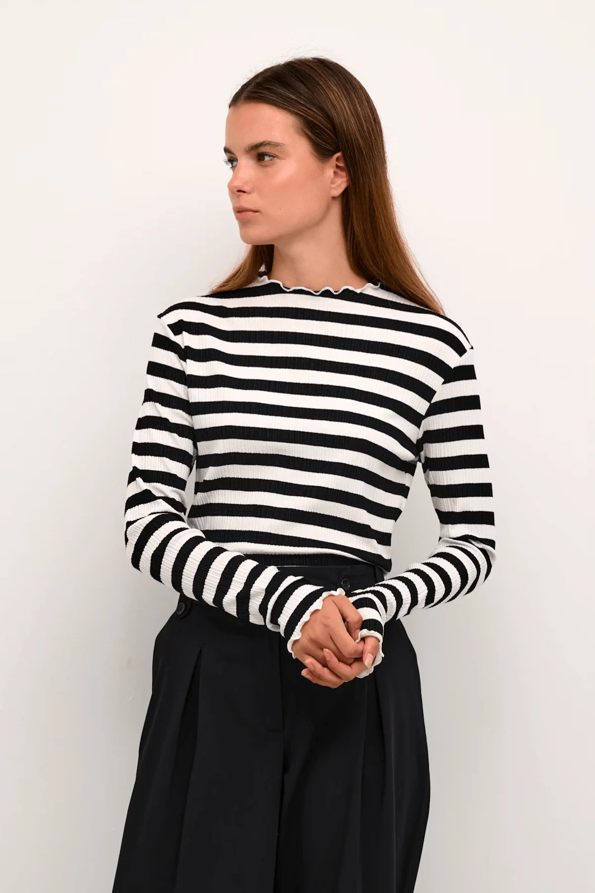 Karen By Simonsen - Candace Big Stripe Long Sleeve - Egret/Meteorite Stripe
