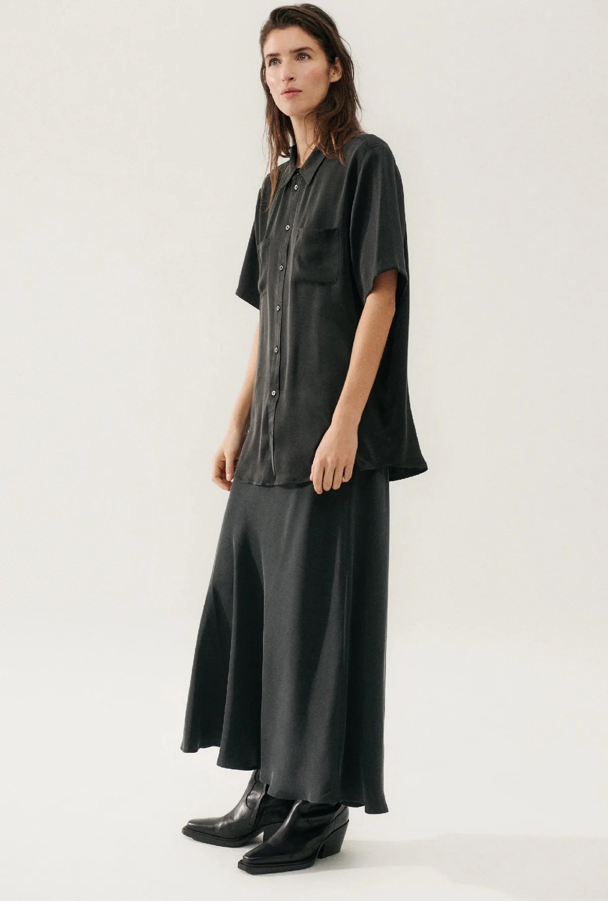 Silk Laundry - Bias Cut Skirt - Black