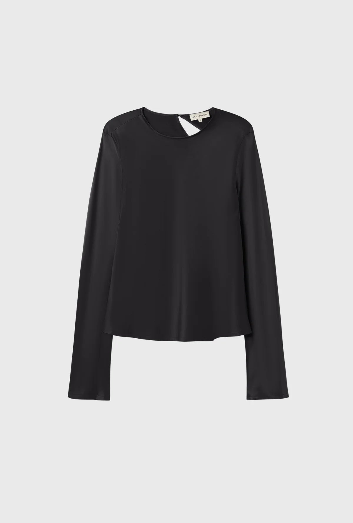 Silk Laundry - Long Sleeve Bias Cut Top - Black Satin