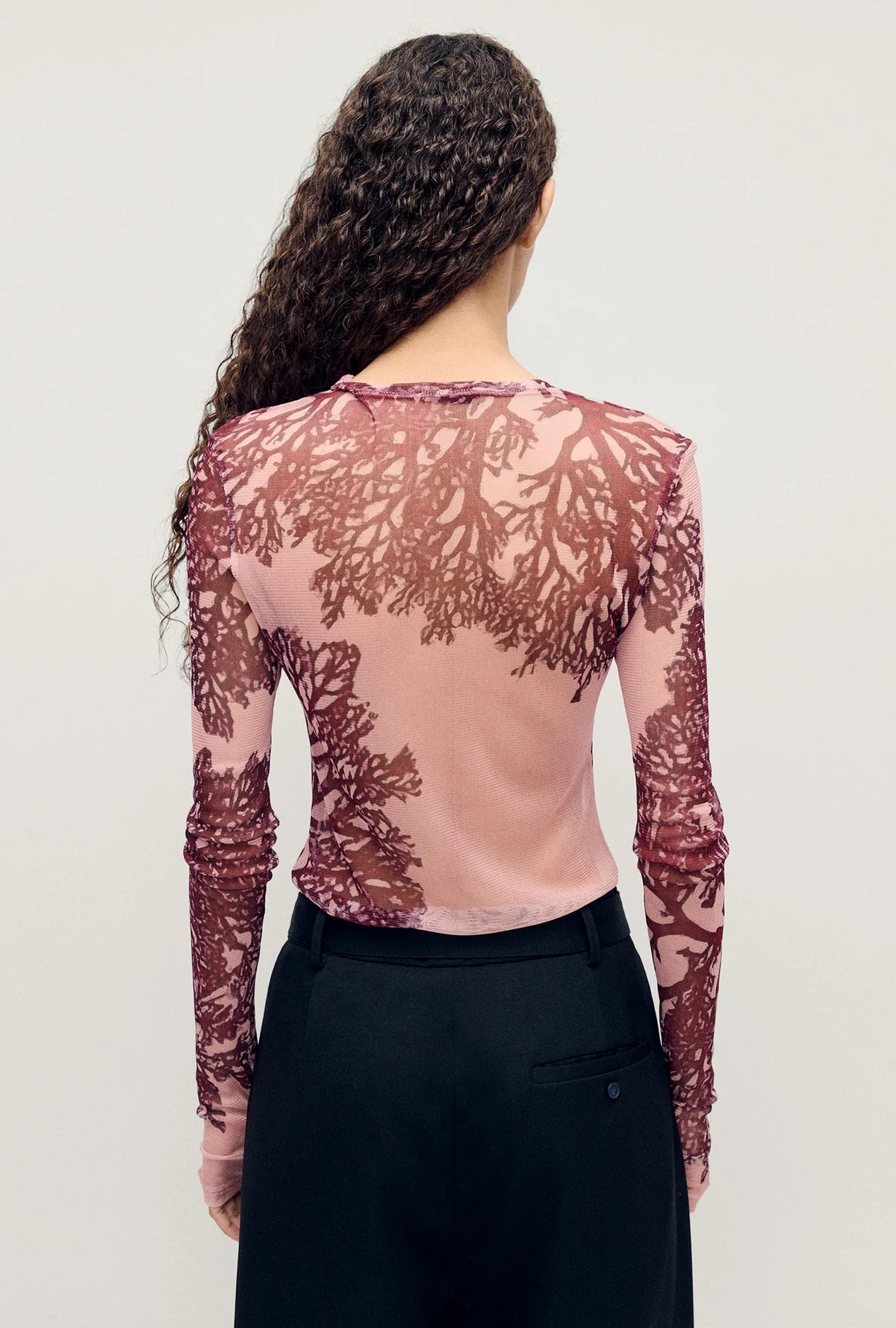 Silk Laundry - Mesh Long Sleeve Top Pressed Coral