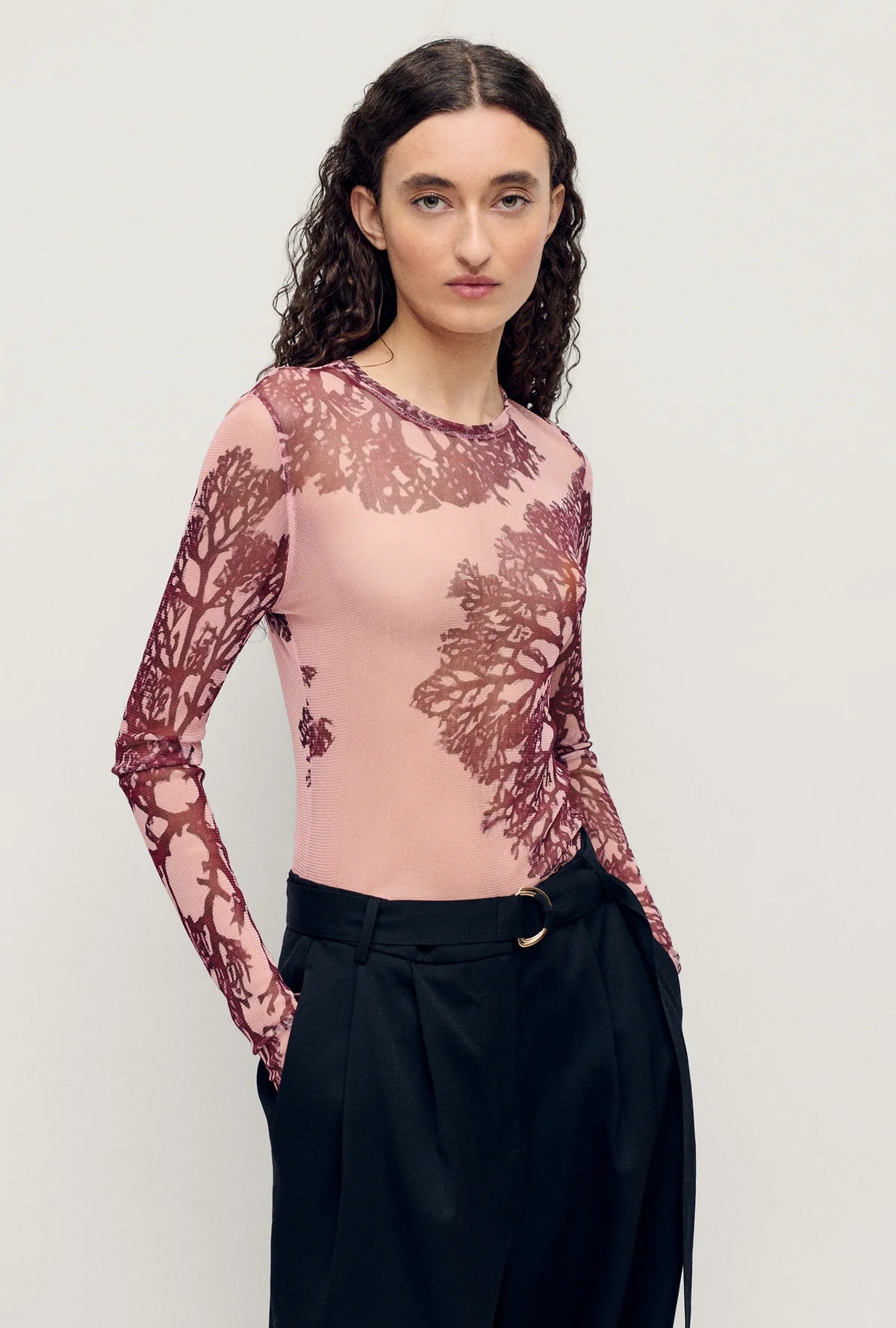 Silk Laundry - Mesh Long Sleeve Top Pressed Coral