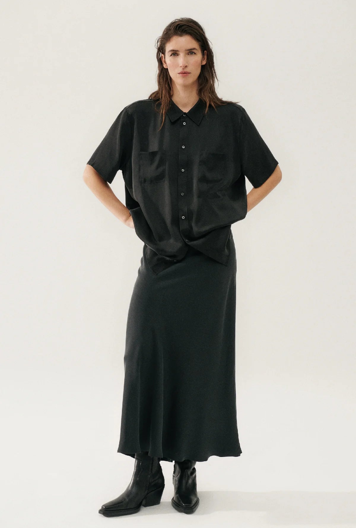 Silk Laundry - Bias Cut Skirt - Black