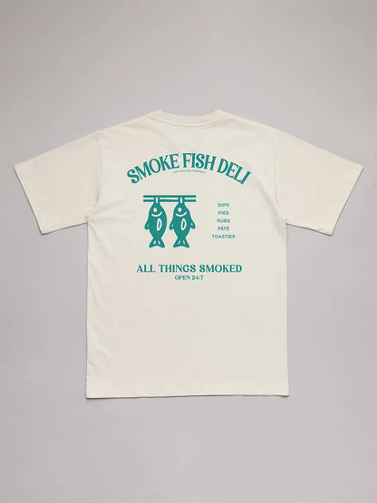 JUST ANOTHER FISHERMAN - SMOKE FISH DELI SEA TEE - ANTIQUE WHITE