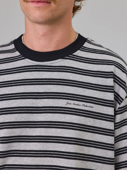 JUST ANOTHER FISHERMAN - SCRIPT HEAVY SHORE TEE - GREY MARLE STRIPE