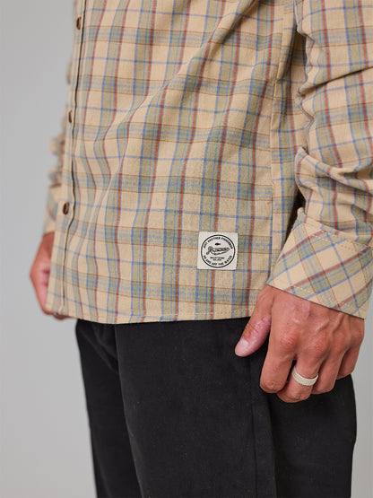 JUST ANOTHER FISHERMAN - BOATYARD SHIRT - TAN CHECK