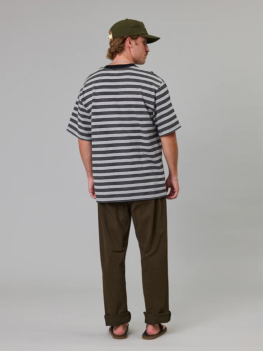JUST ANOTHER FISHERMAN - SCRIPT HEAVY SHORE TEE - GREY MARLE STRIPE