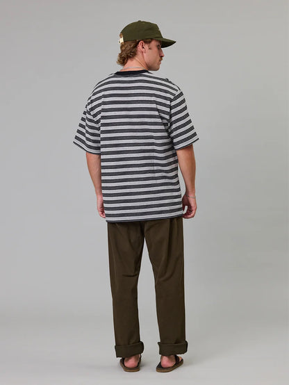 JUST ANOTHER FISHERMAN - SCRIPT HEAVY SHORE TEE - GREY MARLE STRIPE