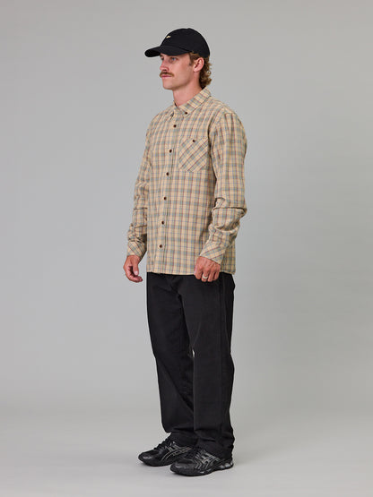 JUST ANOTHER FISHERMAN - BOATYARD SHIRT - TAN CHECK