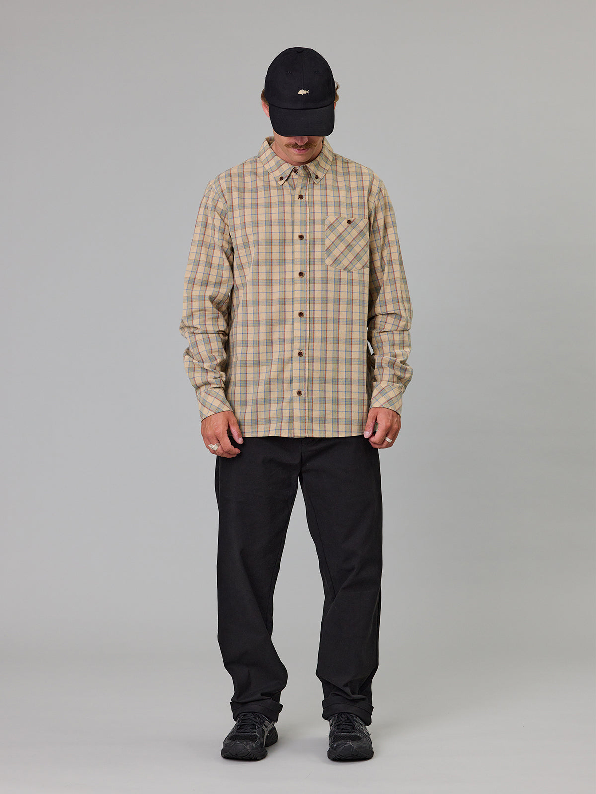 JUST ANOTHER FISHERMAN - BOATYARD SHIRT - TAN CHECK