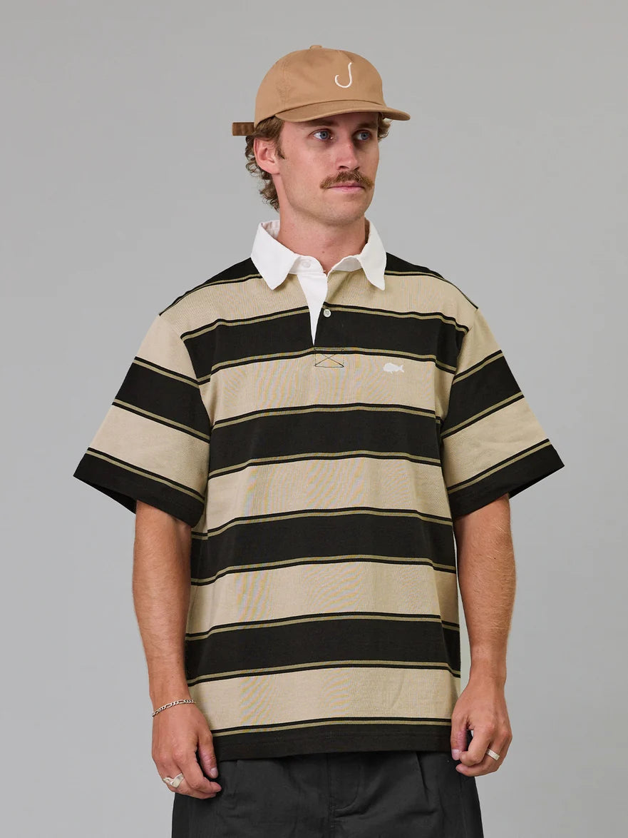 JUST ANOTHER FISHERMAN - PORTSIDE POLO - CLAY BROWN STRIPE