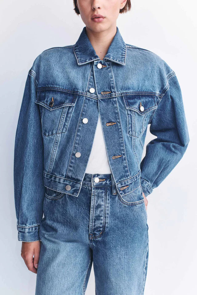 Assembly Label - Womens Cropped Denim Jacket - Classic Blue