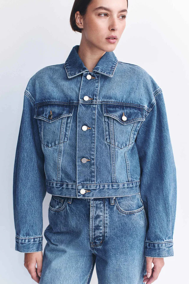 Assembly Label - Womens Cropped Denim Jacket - Classic Blue