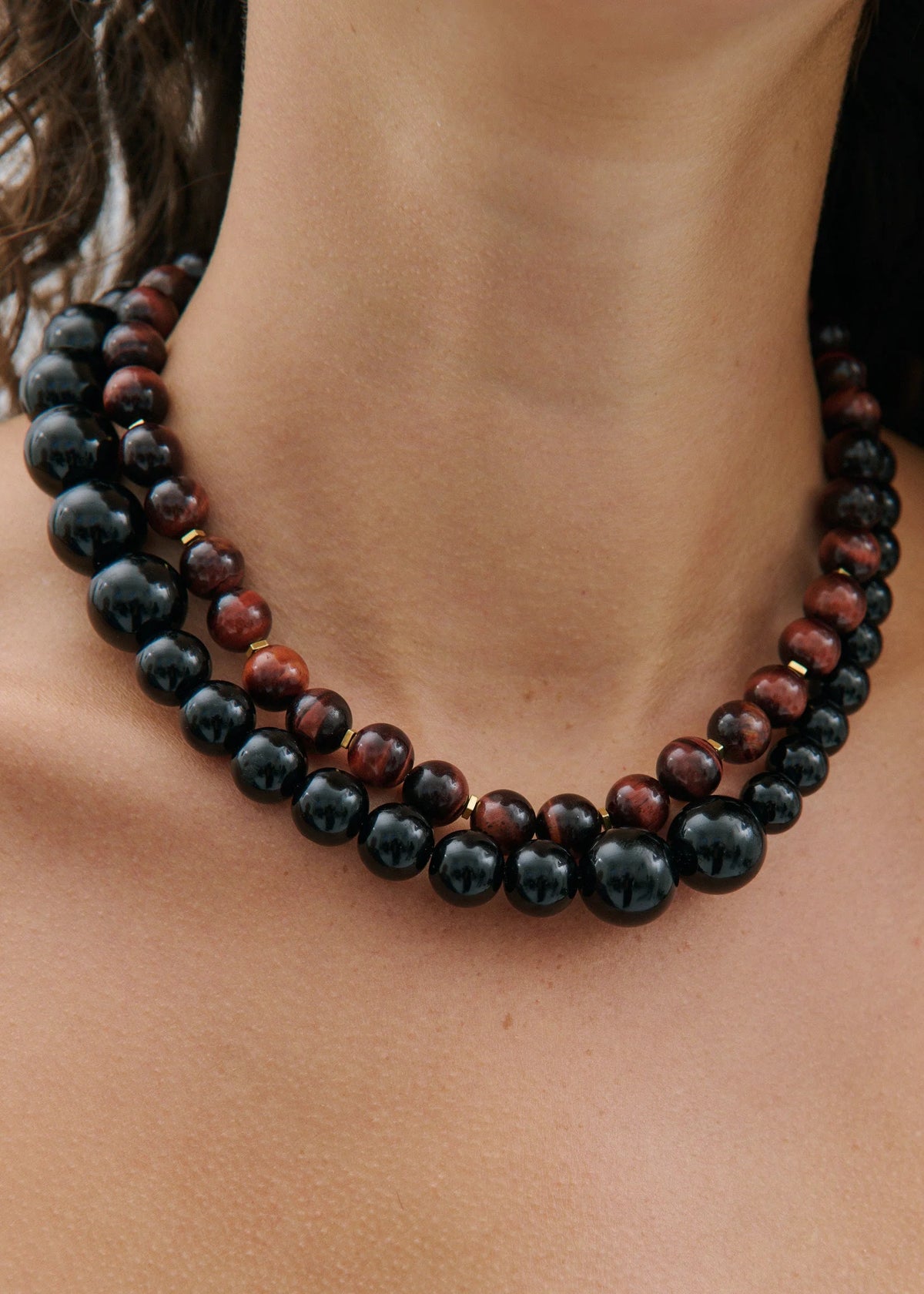 ANNA ROSSI - TONAL BEADED NECKLACE DUO - BLACK/BROWN