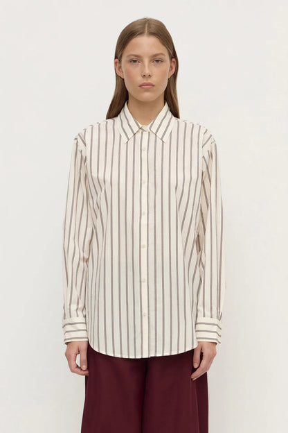 Assembly Label - Amaro Italian Stripe Long Sleeve Shirt - Merlot/White Stripe